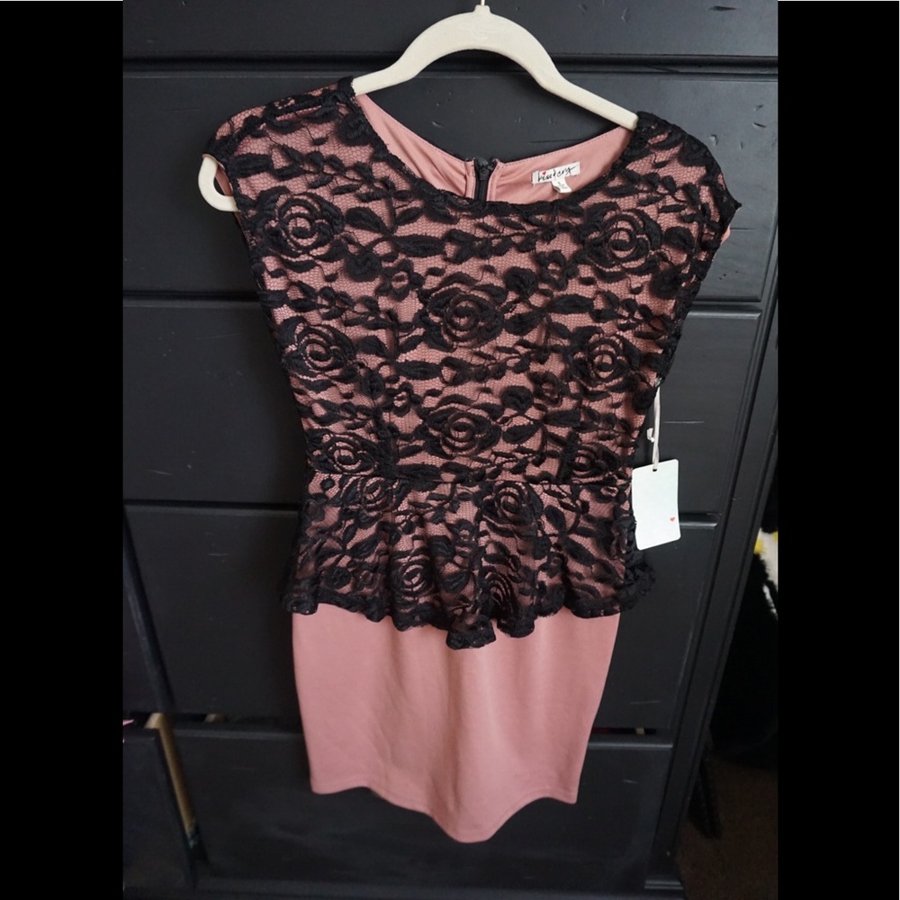 Pink with black lace dress